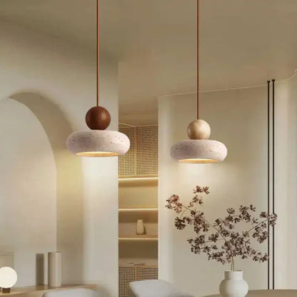 Stone & Wood Pendant for Warm Ambient Glow