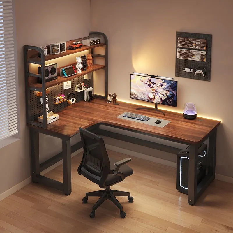 Forgewood L-Shaped Desk with Bookshelf & Pegboard Storage