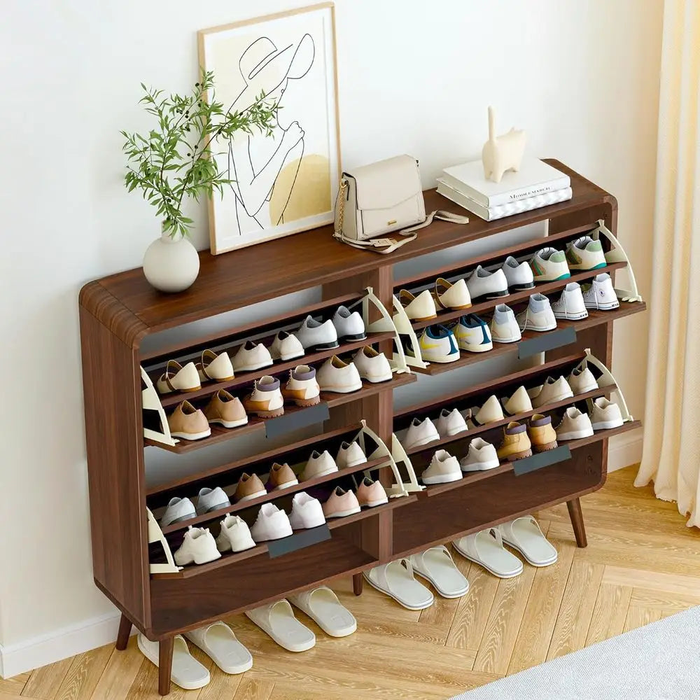 Walnut 4-Door Shoe Cabinet