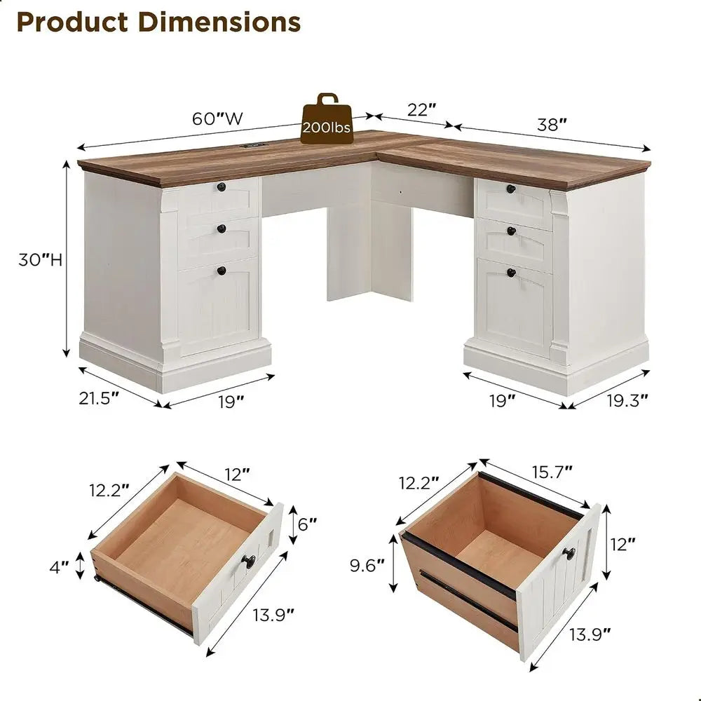 Antique White L-Shaped Desk