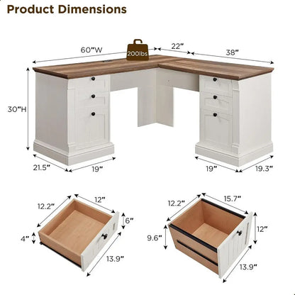 Antique White L-Shaped Desk