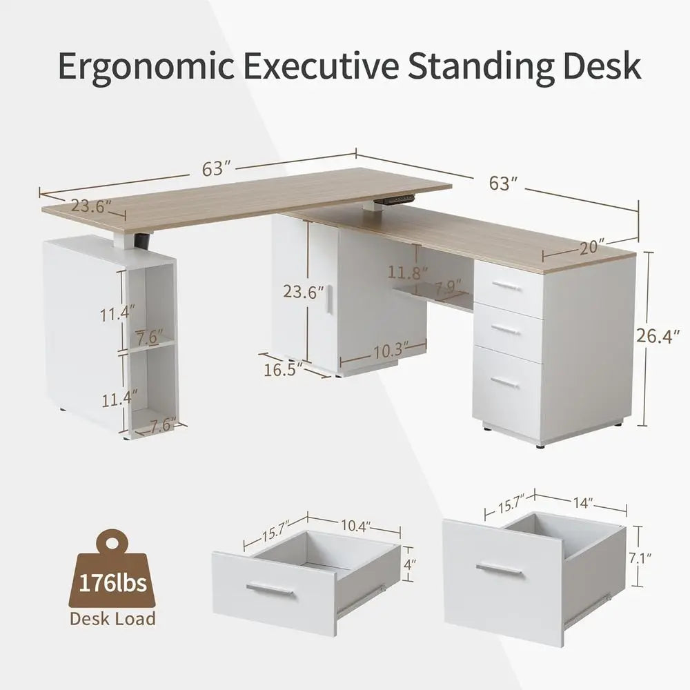 L-Shaped Standing Desk with Cabinet