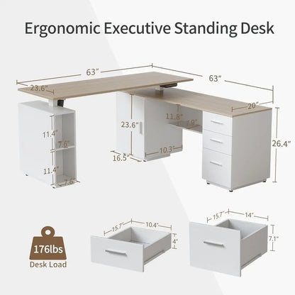 L-Shaped Standing Desk with Cabinet