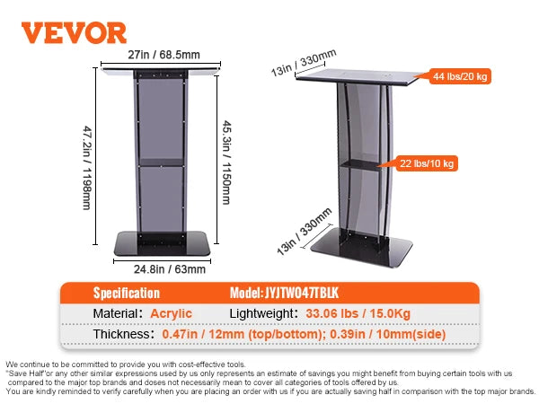 SucceBuy 47in Clear Acrylic Podium