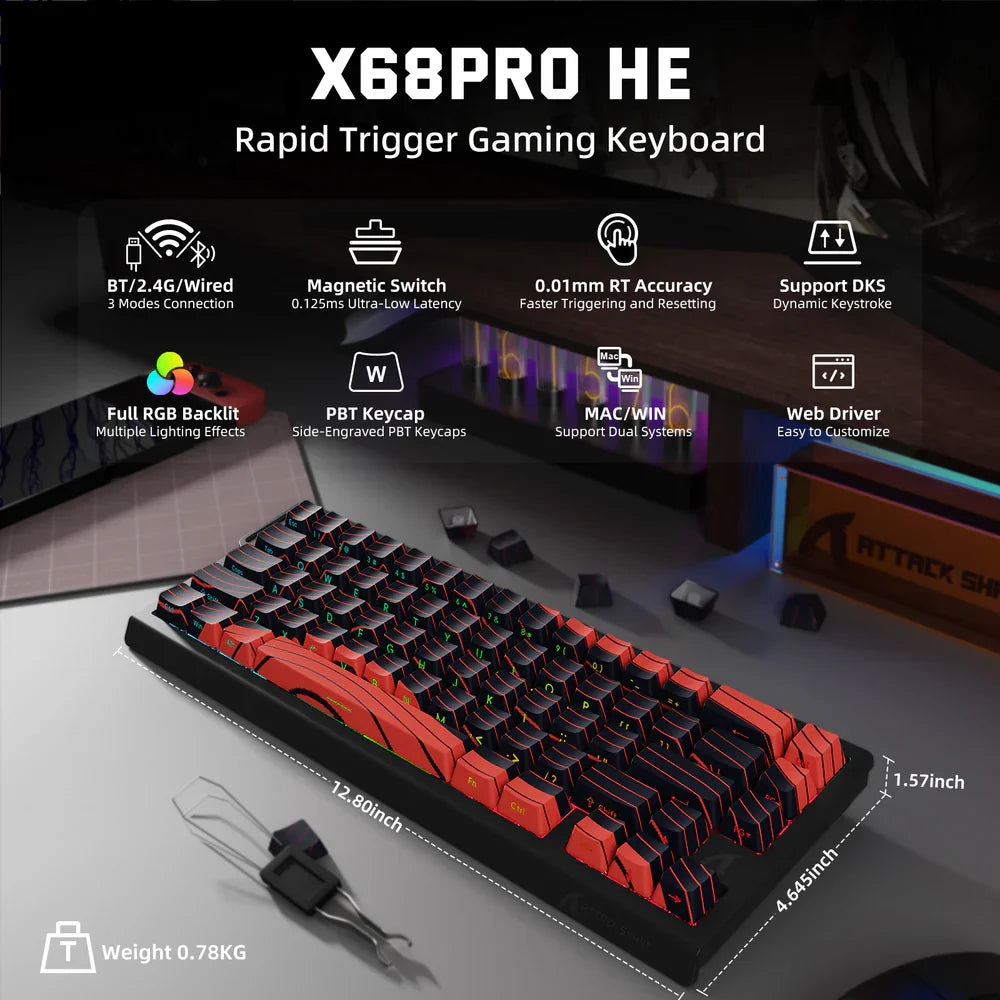 ATTACK SHARK X68PRO HE Wireless Keyboard