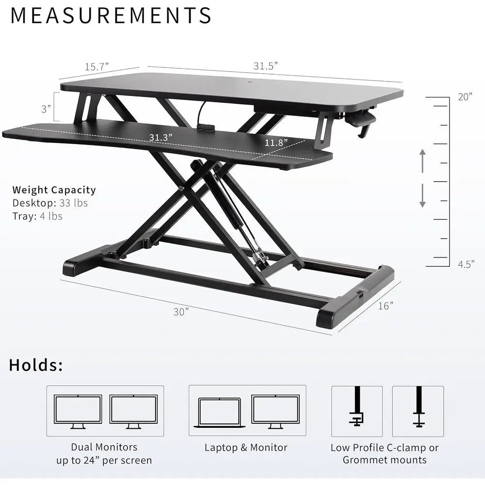 Height Adjustable Sit-Stand Desk Riser with Keyboard Tray