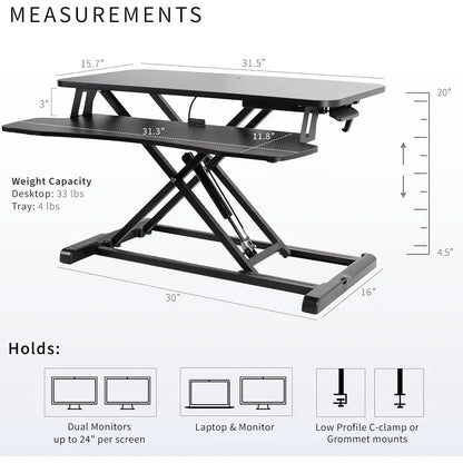 Height Adjustable Sit-Stand Desk Riser with Keyboard Tray