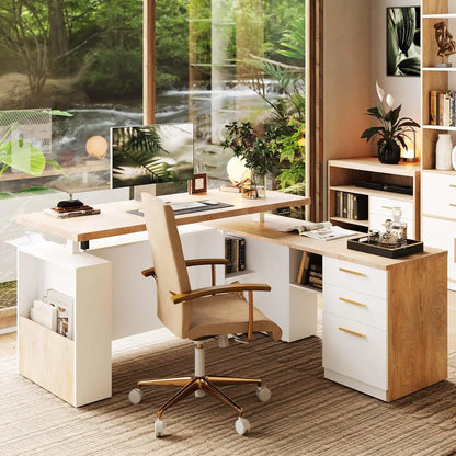 63" Standing Desk with Privacy Panel & File Cabinet