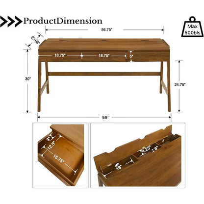 Walnut Writing Desk with Drawers