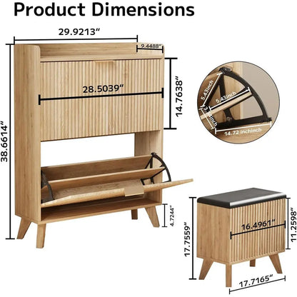 L-Shaped Shoe Cabinet with Bench