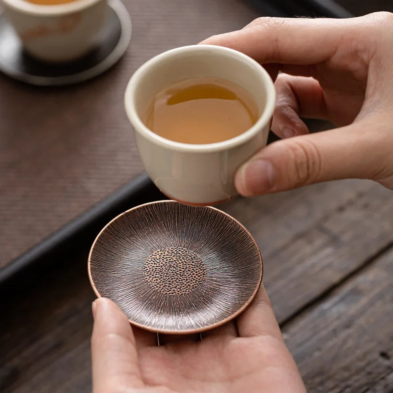 Antique Alloy Teacup Coaster Set