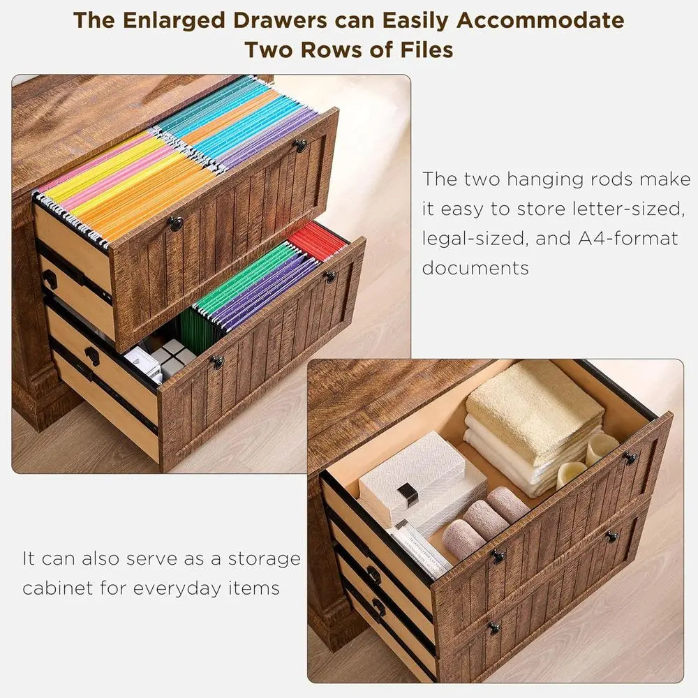 Farmhouse Wood Filing Cabinet with Dual File Drawers
