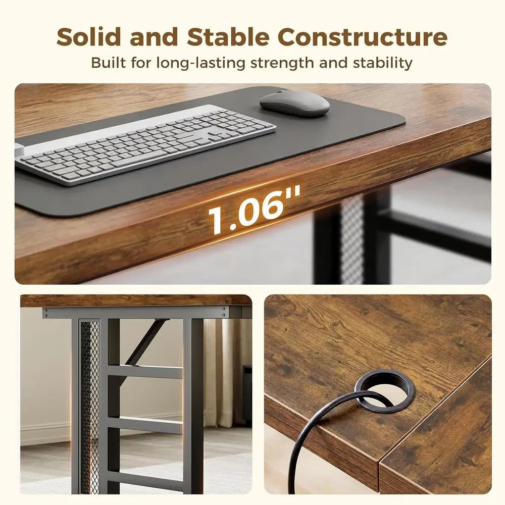 Modern Computer Desk with Power Outlet & USB Charging Ports