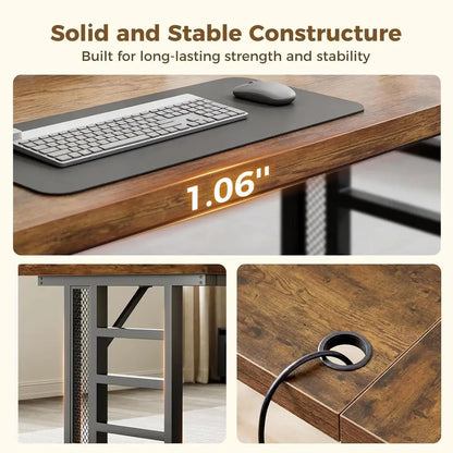 Modern Computer Desk with Power Outlet & USB Charging Ports