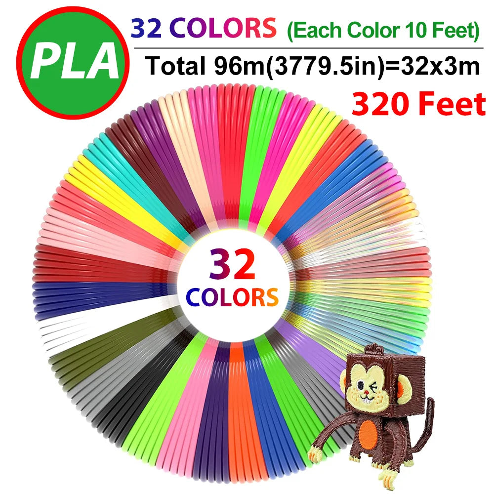 32-Color 3D Pen Filament, 320ft PLA Refills