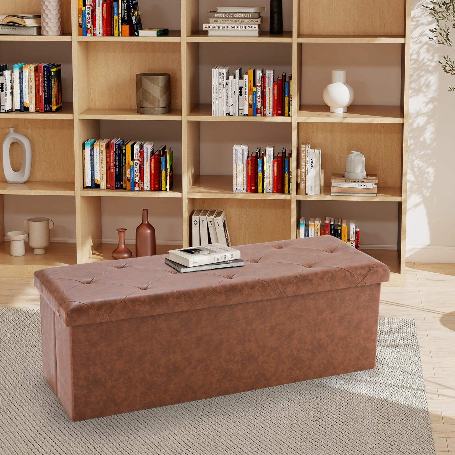 Leather Folding Storage Ottoman