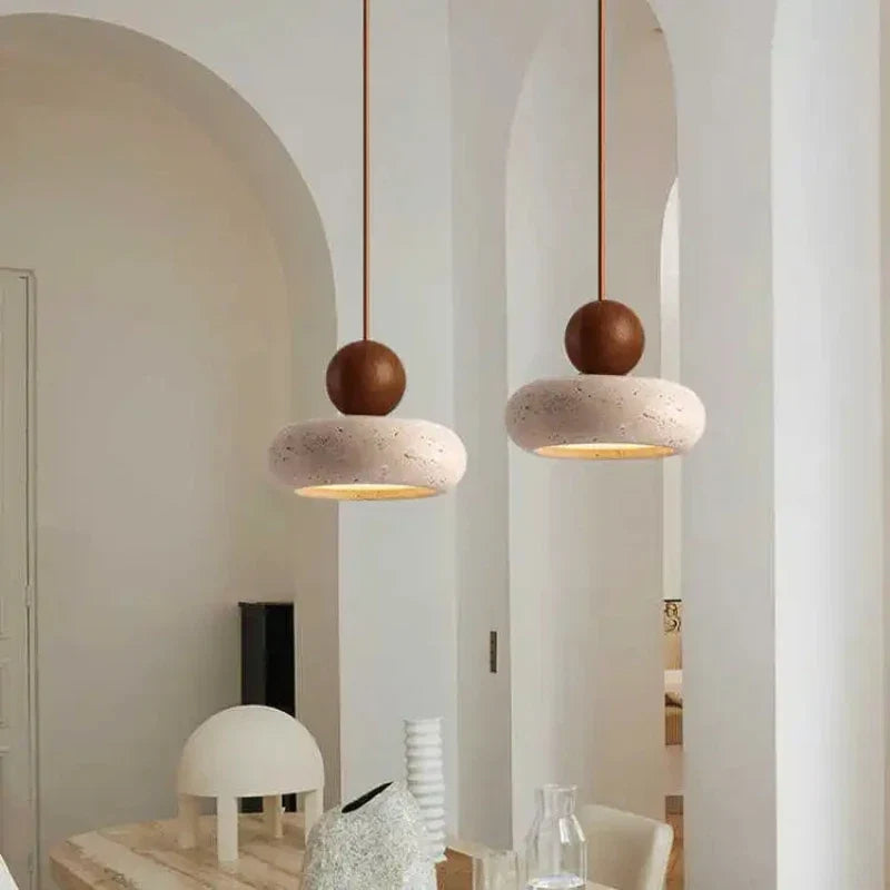 Stone & Wood Pendant for Warm Ambient Glow