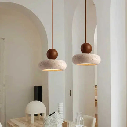 Stone & Wood Pendant for Warm Ambient Glow