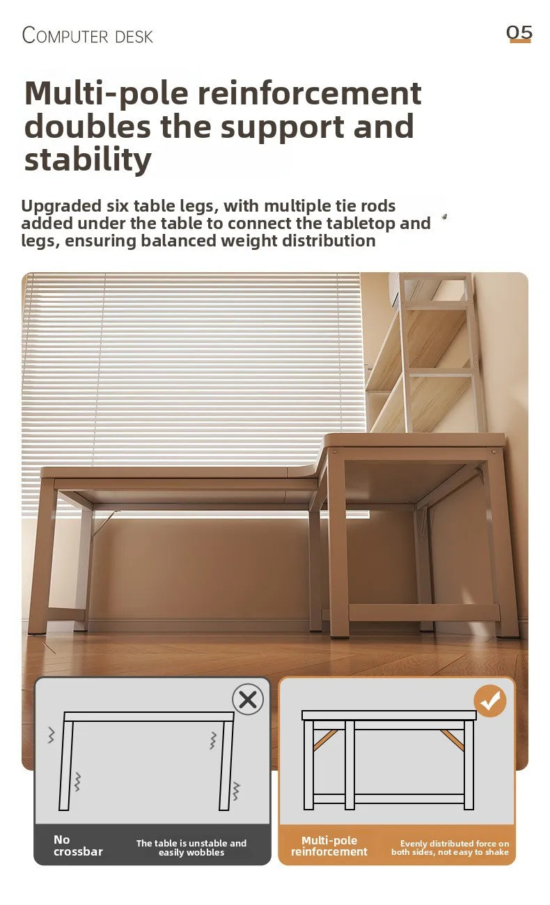 L-Shaped Computer Desk with Storage Shelf