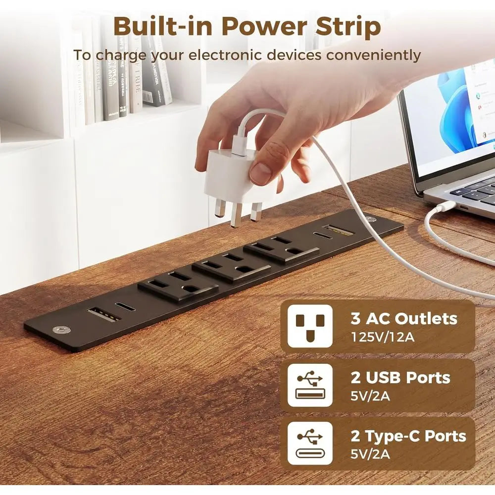 Modern Computer Desk with Power Outlet & USB Charging Ports
