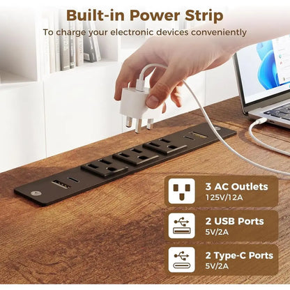 Modern Computer Desk with Power Outlet & USB Charging Ports