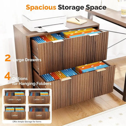 Premium Fluted Wood Filing Cabinet with Dual Storage Drawers