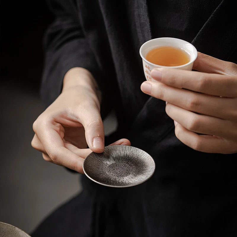 Antique Alloy Teacup Coaster Set