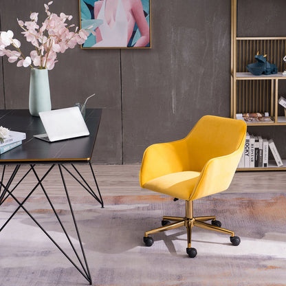 Yellow Velvet Swivel Office Chair