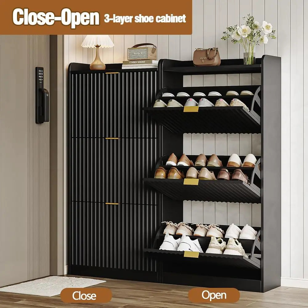 Black 3-Tier Shoe Rack