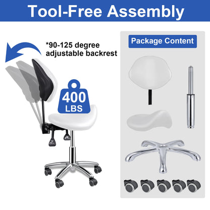 Rolling Saddle Chair with Back Support