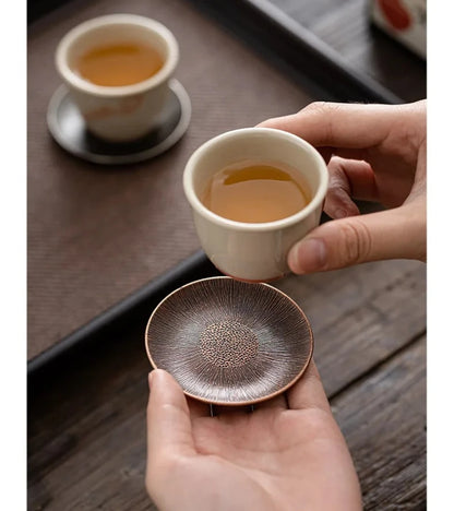 Antique Alloy Teacup Coaster Set