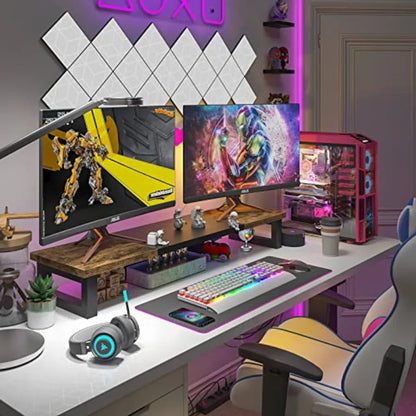 Dual Monitor Stand Riser with Desktop Storage Shelf