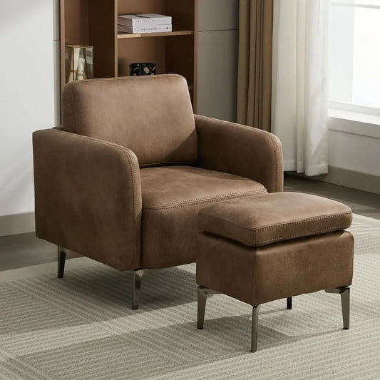 Cambridge Leather Accent Chair with Ottoman