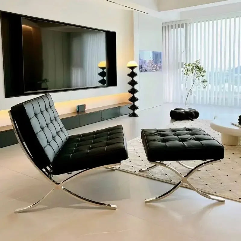 Barcelona-Style Leather Lounge Chair