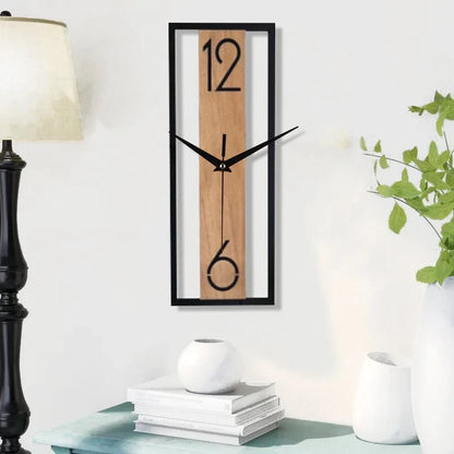 Slim Wood-Grain Rectangular Wall Clock