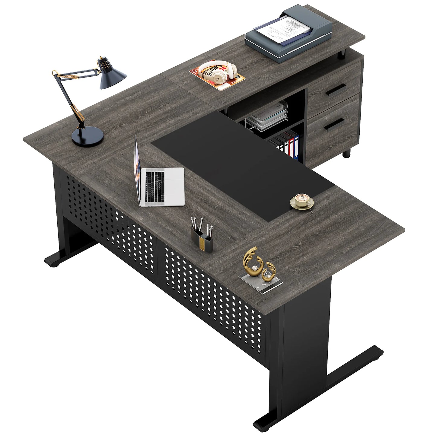 Parkview L-Shaped Executive Desk with Storage Cabinet & File Drawer