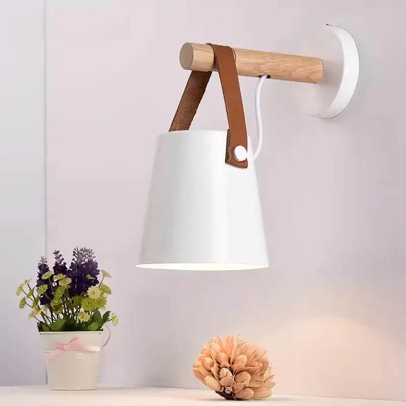 Wood & Leather Wall Sconce for Warm Bedside Glow
