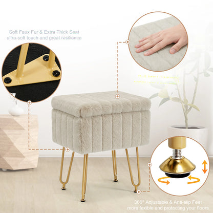 Marlowe Faux Fur Storage Vanity Stool