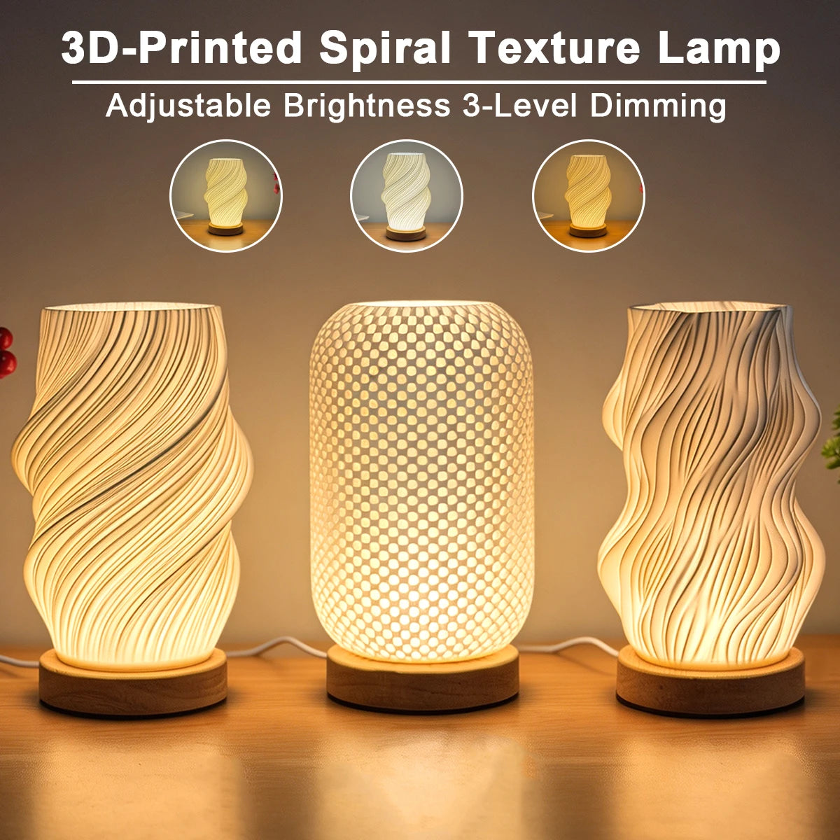Ergové Spiral Textured LED Table Lamp USB Dimmable