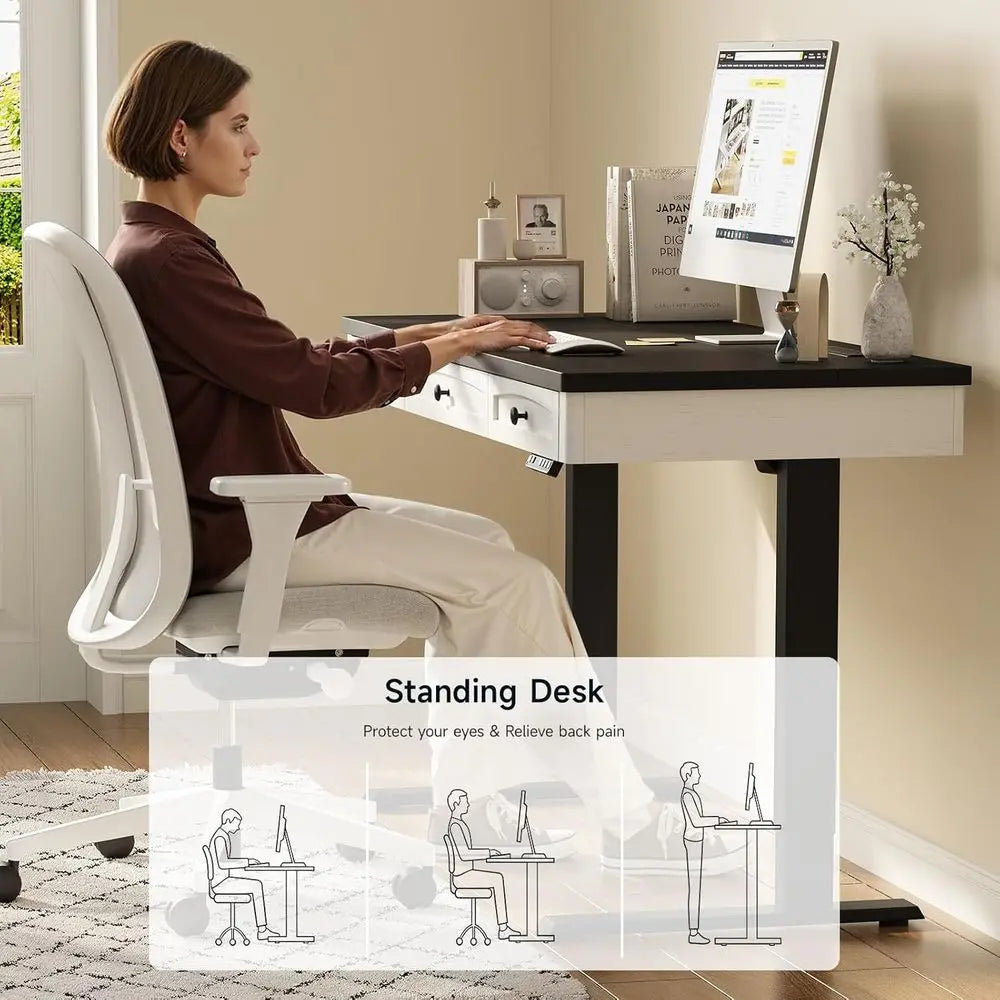 Retro Curved Standing Desk with Storage