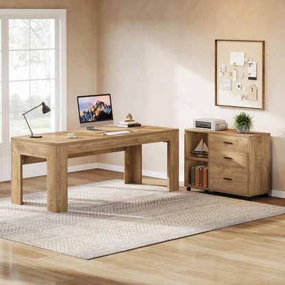 63" Executive L-Shaped Desk with Rolling File Cabinet