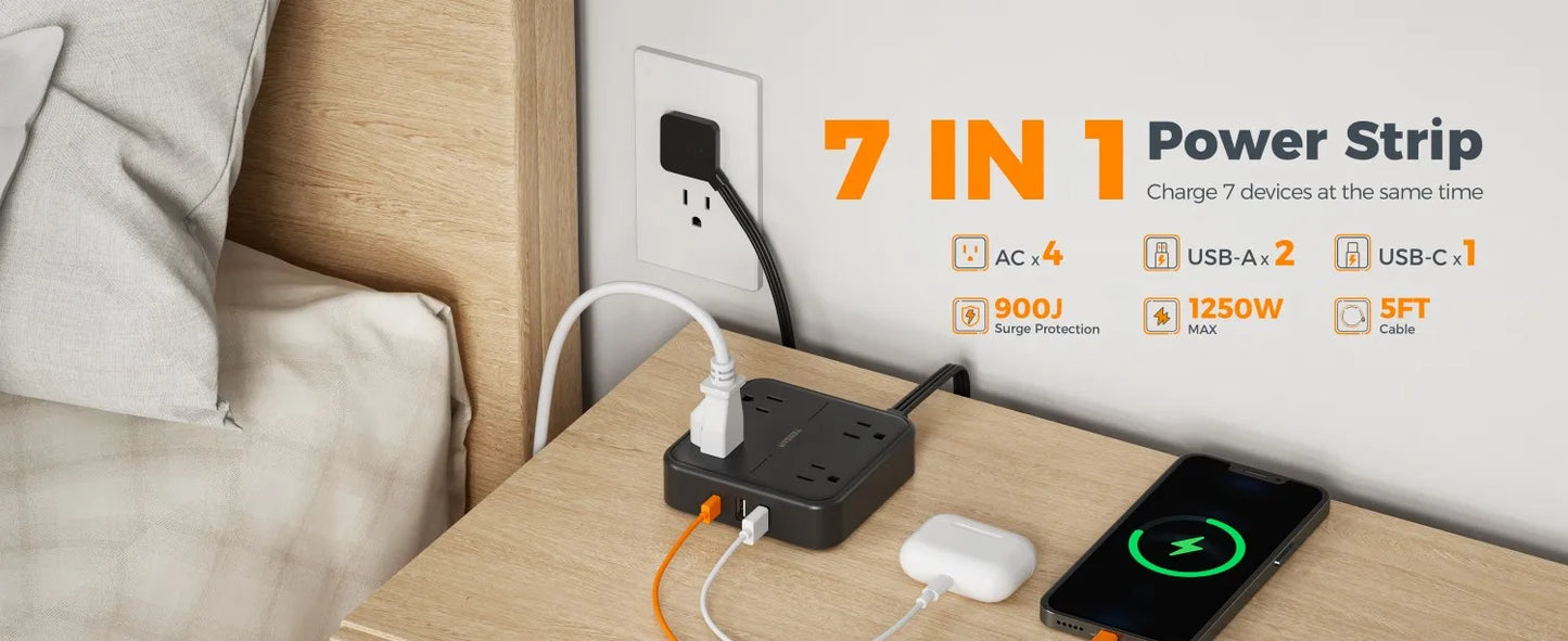 TESSAN Flat Plug Power Strip