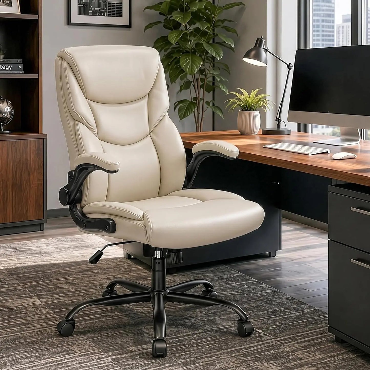 Beige PU Leather Task Chair