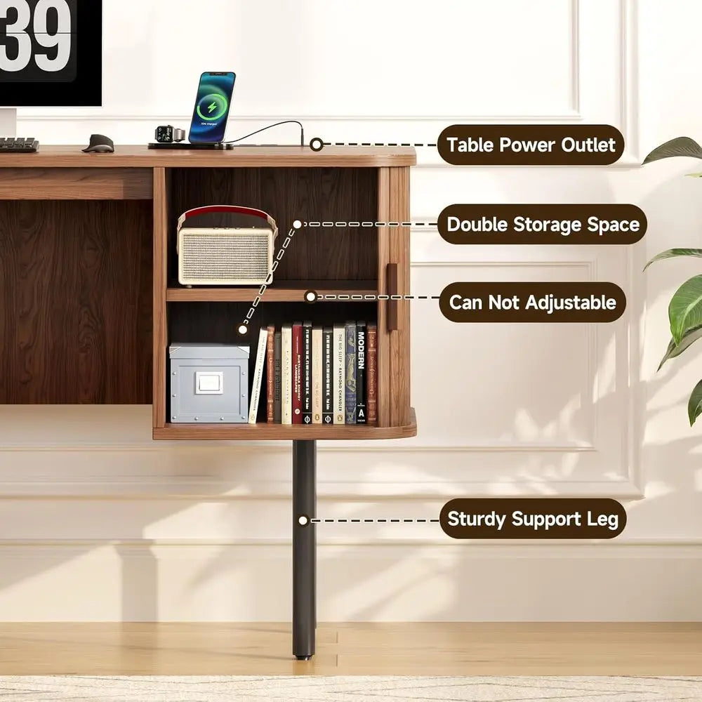 Walnut L-Shaped Desk with Charging Station