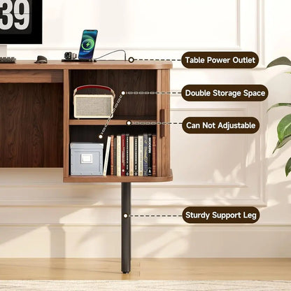 Walnut L-Shaped Desk with Charging Station