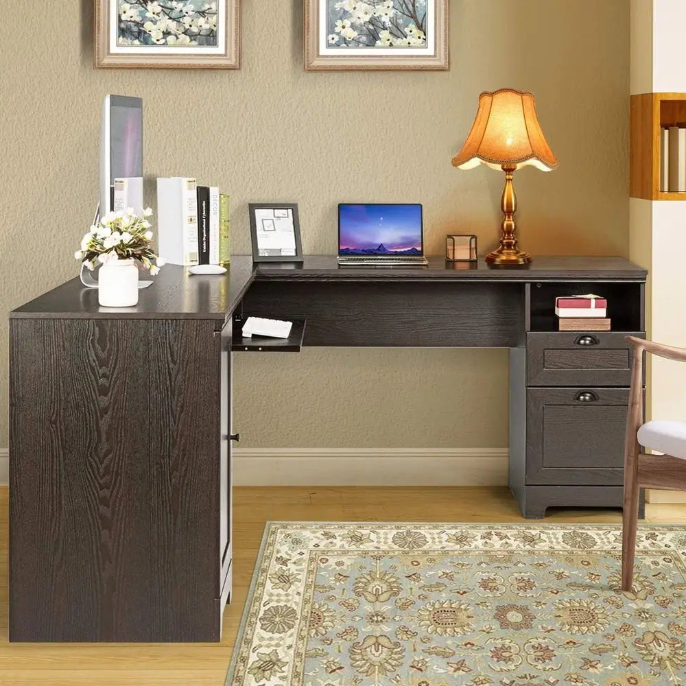 L-Shaped Desk with Keyboard Tray