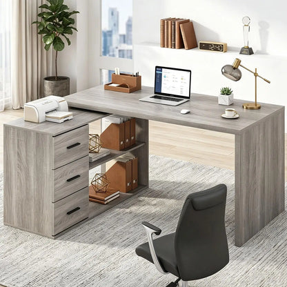 Rustic L-Shape Reversible Office Desk