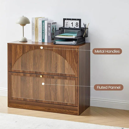 Premium Walnut Filing Cabinet with Fluted Drawers & Spacious Storage