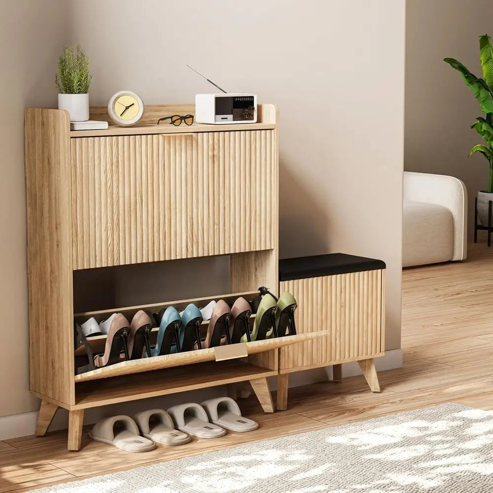L-Shaped Shoe Cabinet with Bench