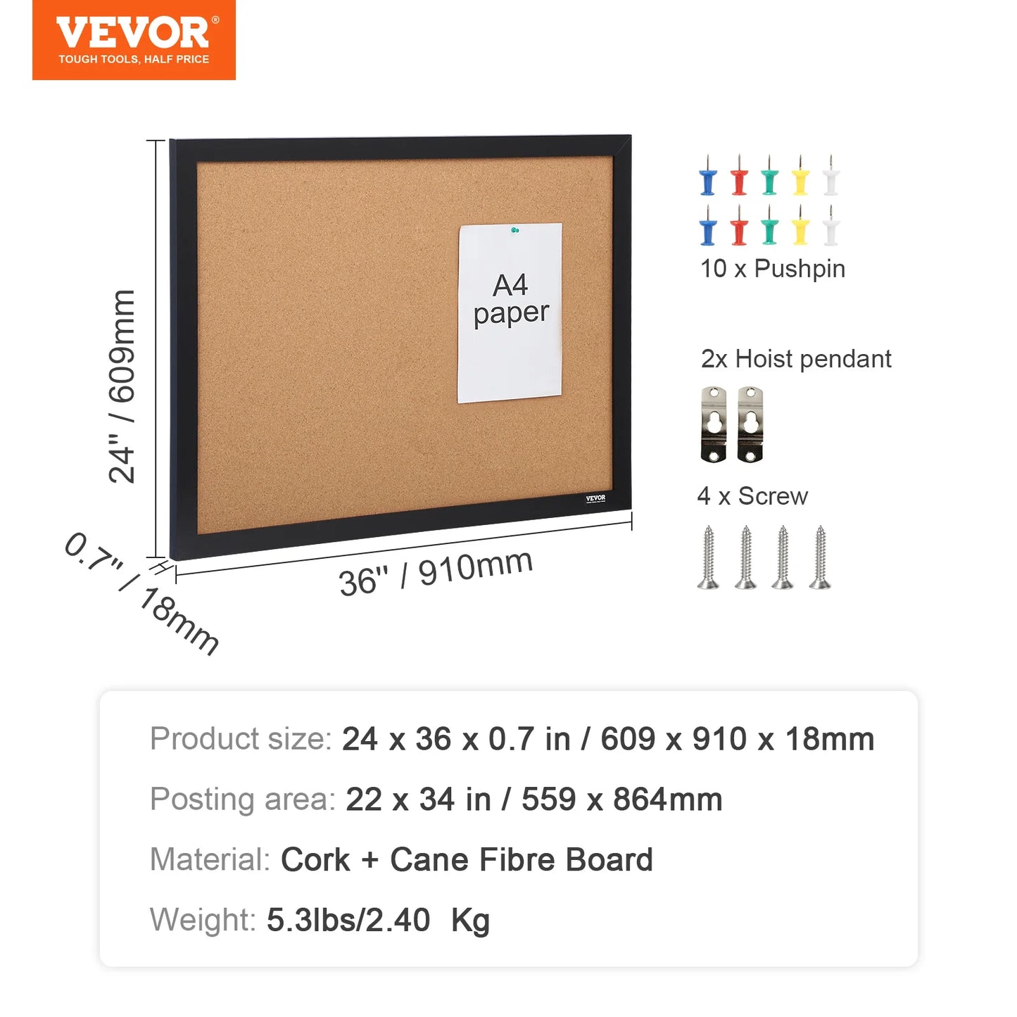 VEVOR MDF Cork Board with Sticker Frame
